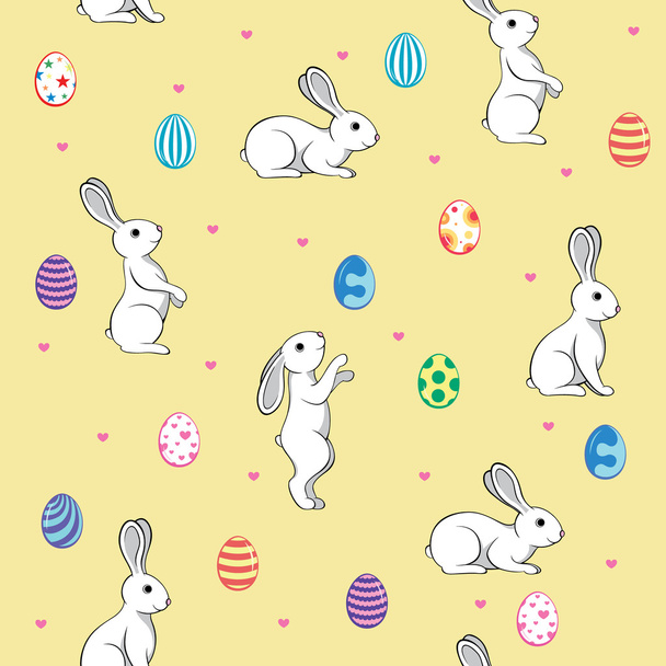Seamless pattern of Easter eggs and rabbits - Vector, afbeelding