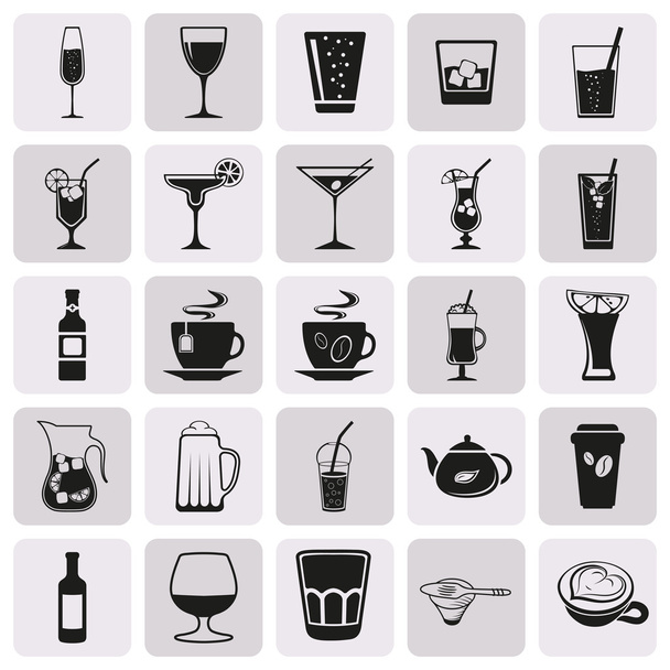 Bebida bebida simples conjunto ícone preto
 - Vetor, Imagem