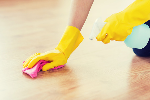 close up of woman with rag cleaning floor at home - Φωτογραφία, εικόνα