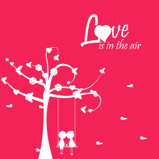 Tree with boy and girl on swing - Vector, Image
