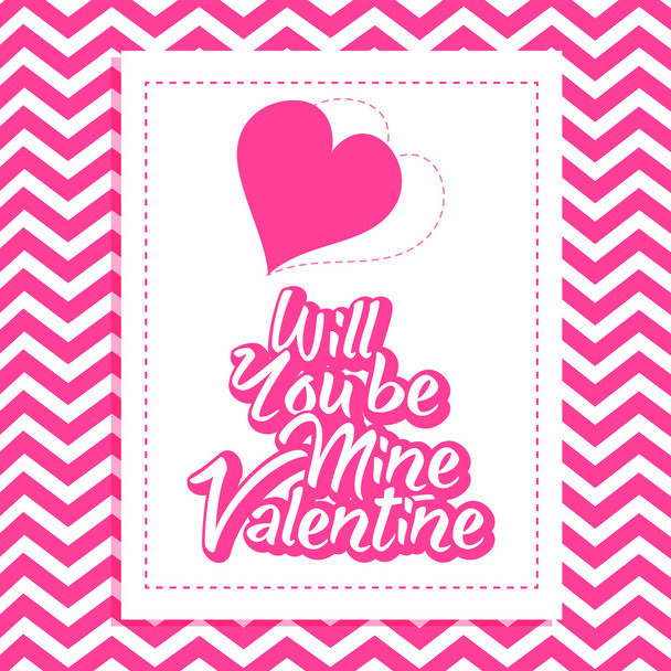 Πολύχρωμο Valentine μήνυμα με ζιγκ ζαγκ σχέδιο του φόντου σε ροζ χρώμα - Διάνυσμα, εικόνα