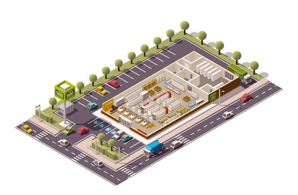 Vector isometric supermarket cutaway - Vector, Image