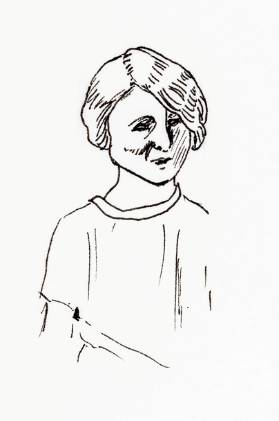 Dibujo de línea de tinta original. Retrato de una chica de 1920
. - Foto, imagen