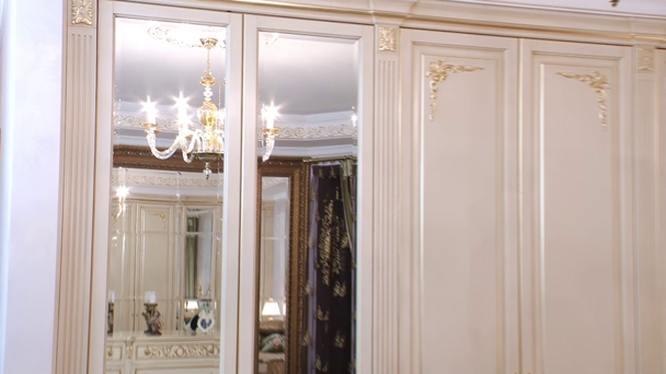 Beautiful crystal chandelier on the ceiling. - Footage, Video
