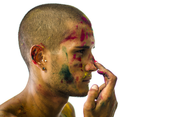 Side view of man with painted face - Foto, afbeelding