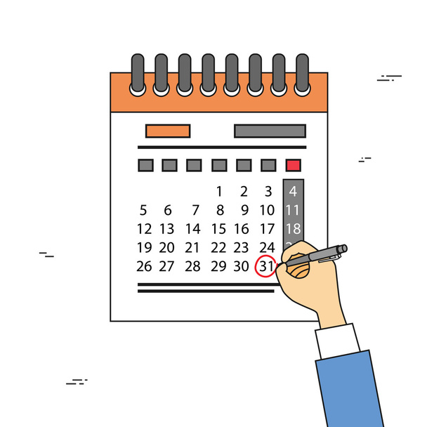 カレンダーの手描くのペン レッド サークルの日最後日月締め切り - ベクター画像