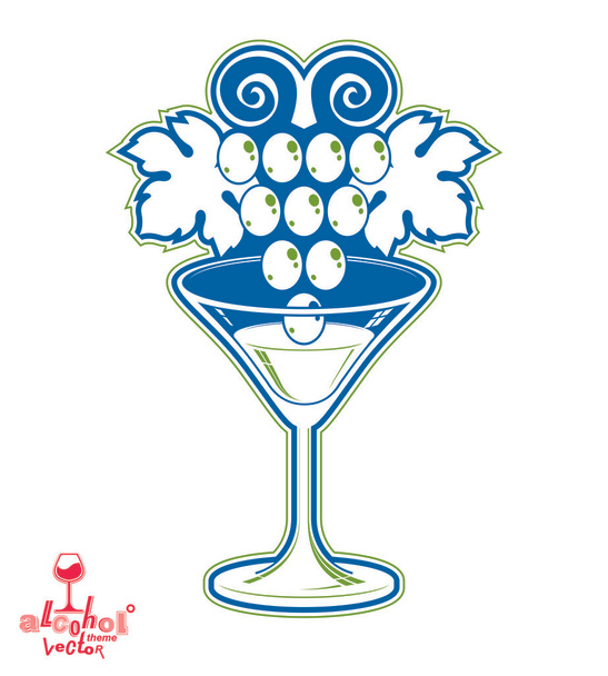 Elegant  martini glass with grape vine - Vetor, Imagem