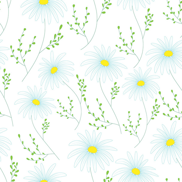 Floral seamless pattern with delicate flowers, hand-drawing. Vector illustration. Daisy Themed Repeating Pattern - Διάνυσμα, εικόνα