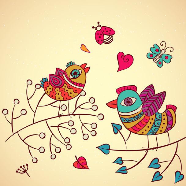 Love birds on the branch, vector illustration - Vector, imagen