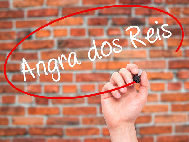 Férfi kézi írás Angra dos Reis, a vizuális képernyő marker fekete - Fotó, kép