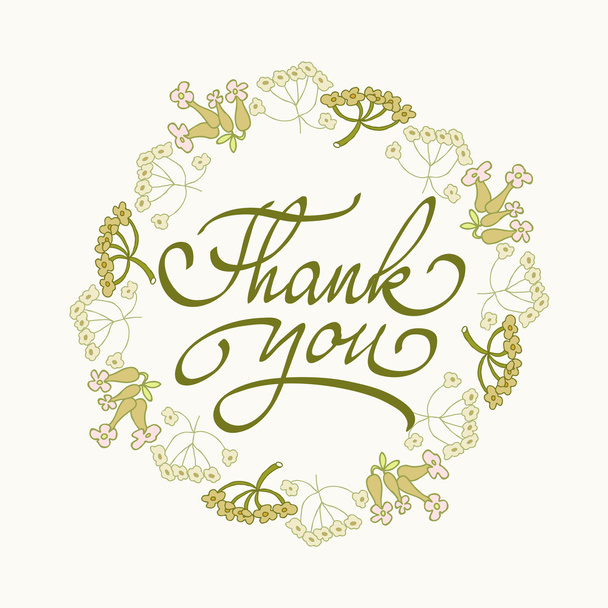 Card template with hand drawn flower border and hand written Thank You text. Vector illustration. - Vector, afbeelding