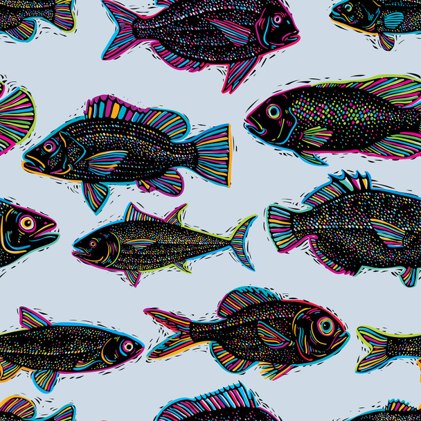 Freshwater fish endless pattern - Διάνυσμα, εικόνα
