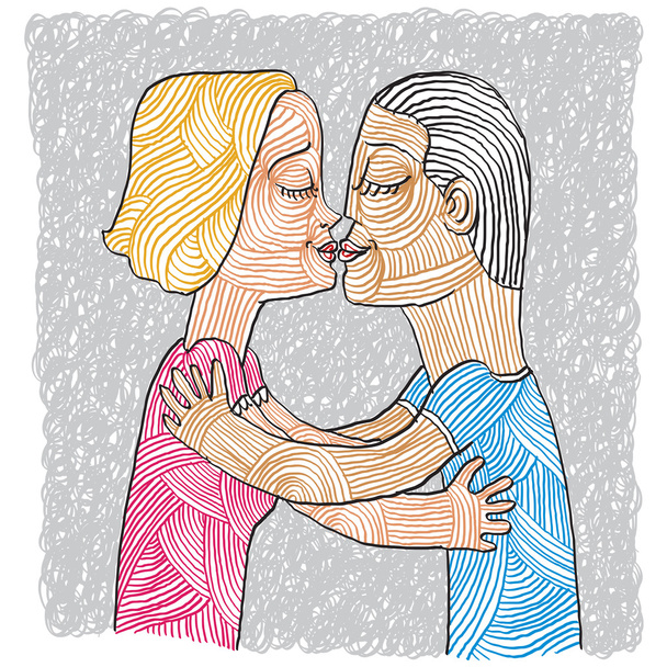 Happy family couple kissing - Vettoriali, immagini