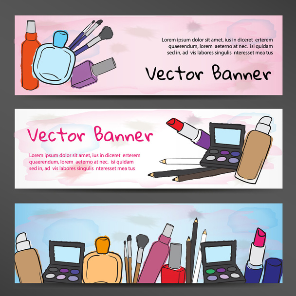 Horizontal banners in watercolor style with the image of cosmetics - Vecteur, image