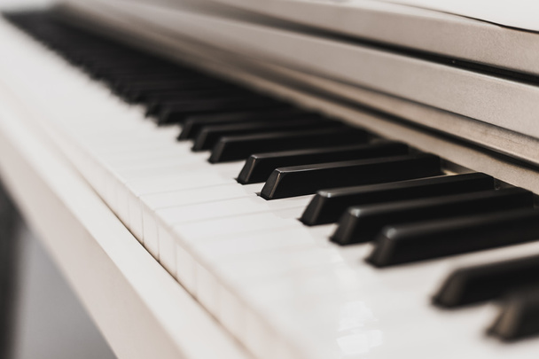 Piano keyboard close up black and white - Foto, imagen