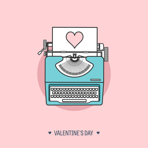 Ilustración vectorial. Fondo plano con máquina de escribir. Amor, corazones. Día de San Valentín. Sé mi San Valentín. 14 de febrero
. - Vector, Imagen