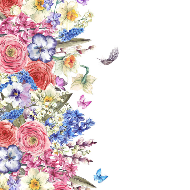 Ακουαρέλα εκλεκτής ποιότητας λουλούδια μπουκέτο στη φωλιά με πεταλ - Φωτογραφία, εικόνα
