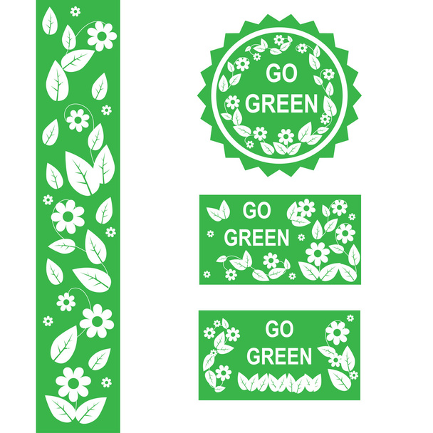 Set of green eco elements - cards, stickers and frames - Vector, Image