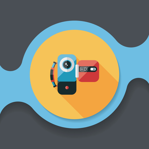 Video camera flat icon with long shadow - Vettoriali, immagini