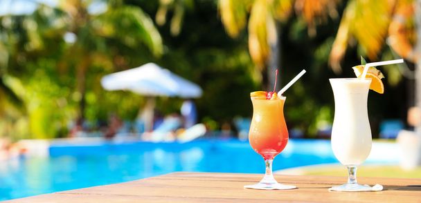 Two cocktails on luxury tropical beach resort, panorama - Photo, Image