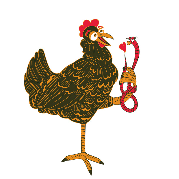 Курица и червь с сердцем
 - Вектор,изображение