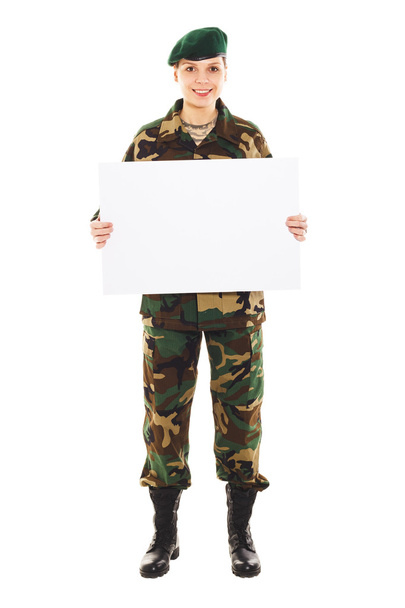 Soldado sorridente menina no uniforme militar
 - Foto, Imagem
