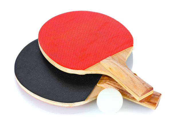 Ping-pong rackets and ball, isolated on white - Фото, изображение
