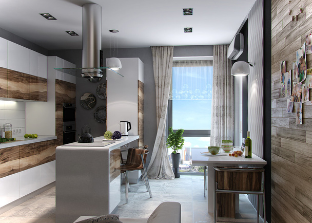 Modern kitchen study, 3d render - Fotografie, Obrázek