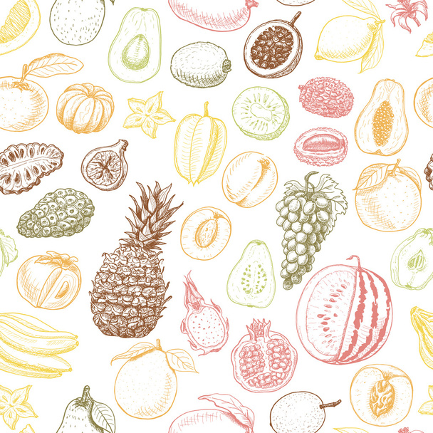 Seamless pattern with colored fruits on white background - Вектор,изображение