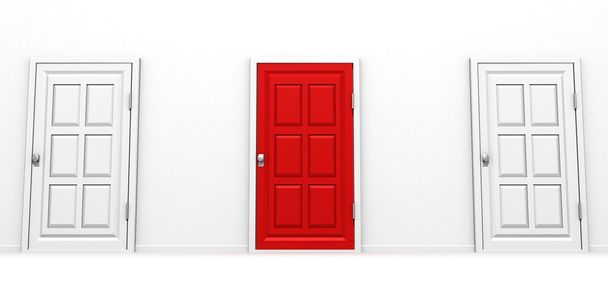 Helyes választás piros-fehér ajtó siker koncepció - Fotó, kép