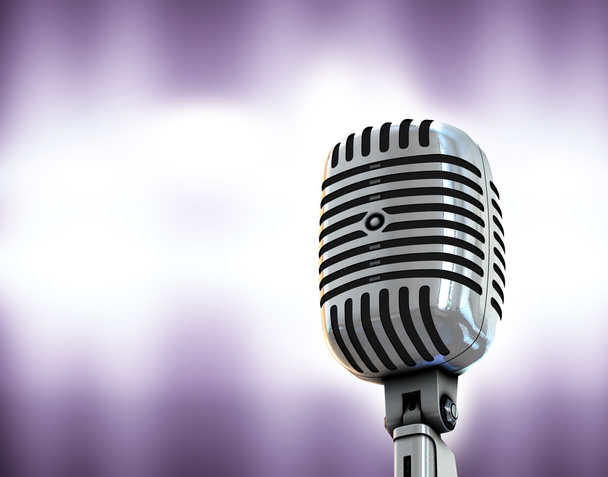 Retro-Mikrofon auf Scheinwerferhintergrund - Foto, Bild