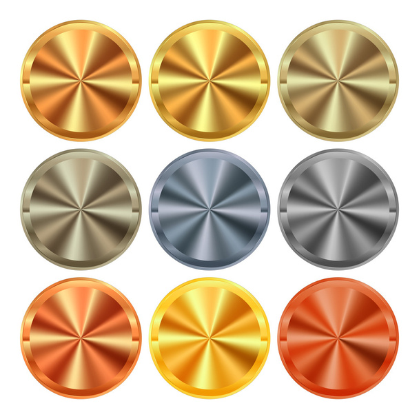 Vektorové kolekce značek různých typů kovových zlaté stříbrné platinové měděné bronz mosaz hliník s střed kružnice - Vektor, obrázek