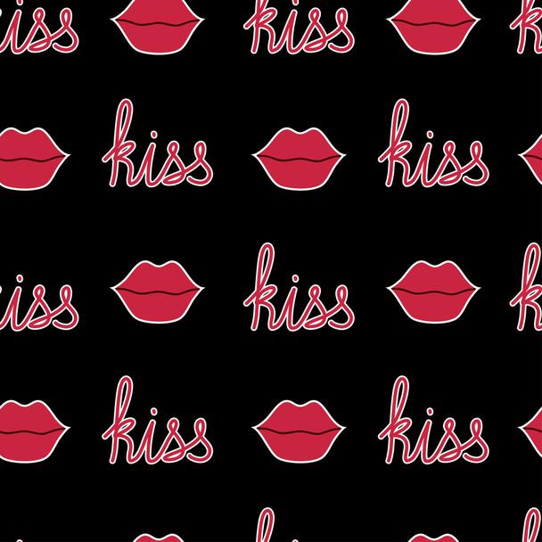 Vektori saumaton kuvio punaiset huulet ja sana suudella
 - Vektori, kuva