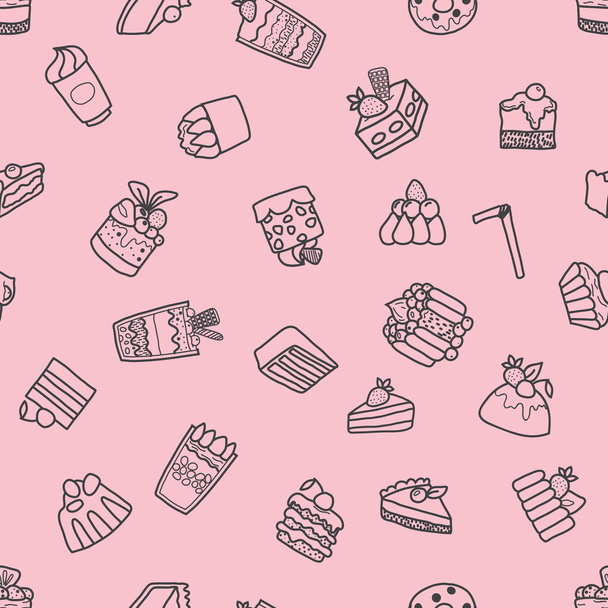 Seamless background hand drawn doodle Sweets set - Vector, Image