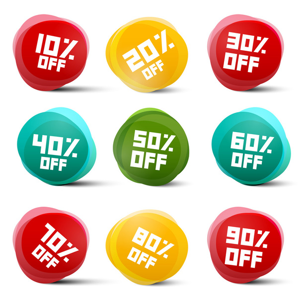 Circle Vector Discount Tags Set Isolated on White Background - Vetor, Imagem
