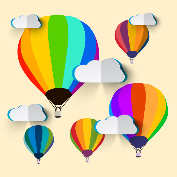 Hot Air Balloons with Paper Clouds - Vektor, kép