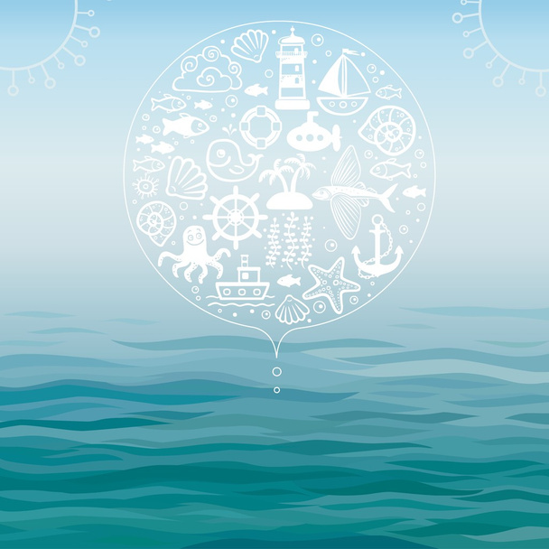 Vektorové pozadí vody a mořské symboly - Vektor, obrázek