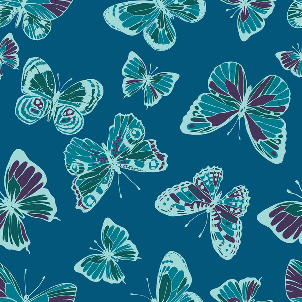 vector seamless graphical hand drawn butterfly pattern - Vector, afbeelding