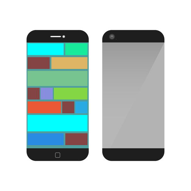 Black phone with shadow. Front and back the phone, with buttons - Vector, Image