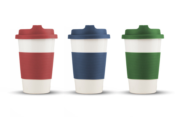 Take out thermo cups with silicone lid isolated  - 写真・画像