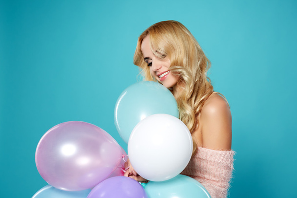 blonde woman with balloons - Fotoğraf, Görsel