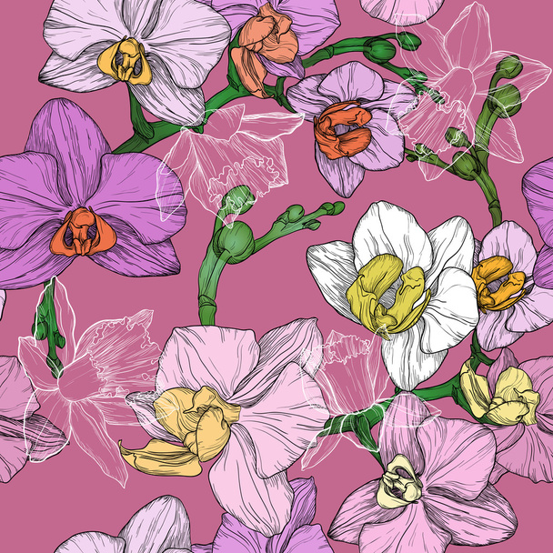 seamless hand draw tropical flower pattern - Vektor, obrázek