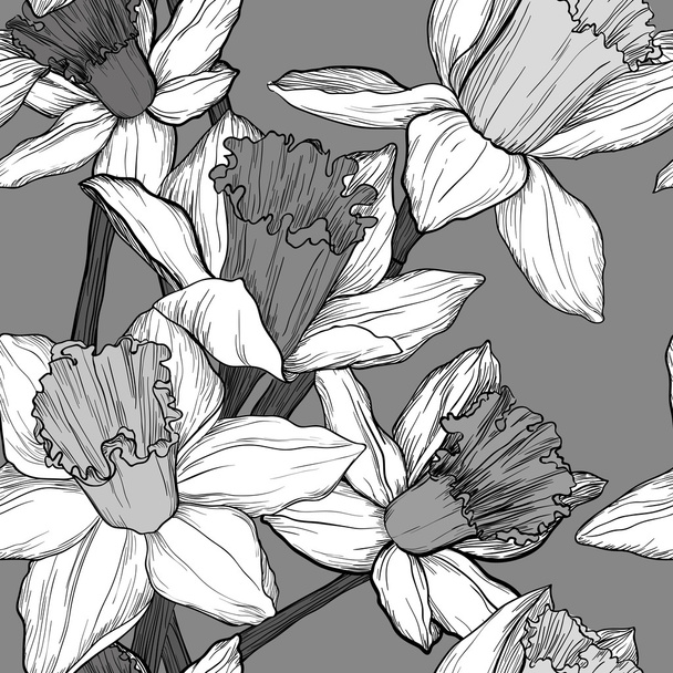 vector seamless floral pattern with narcissus - Vektör, Görsel