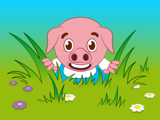 Pig_cartoon_searching_grass - Vektor, kép
