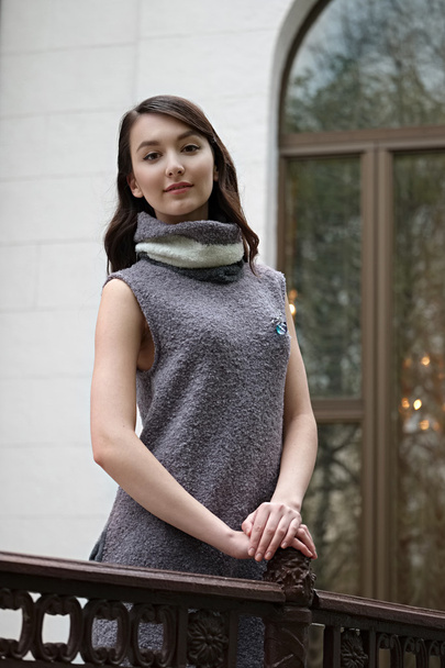 young lady posing in fashion dress on balcony - Fotografie, Obrázek