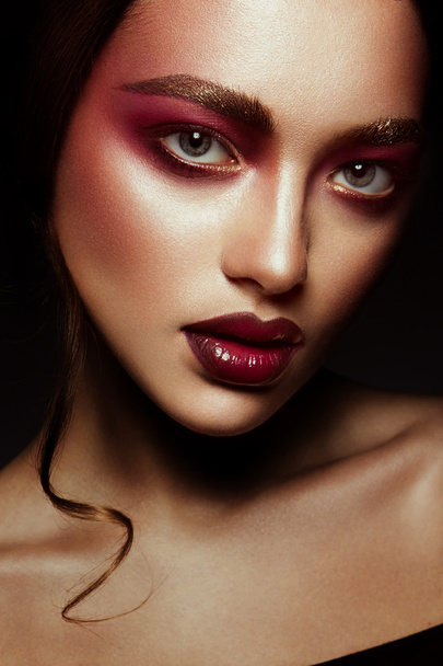 Beauty fashion model girl with bright makeup - 写真・画像