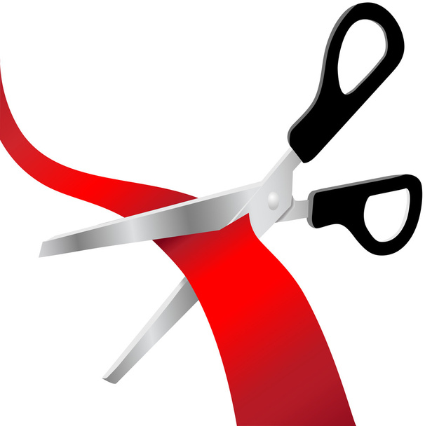 Scissors cut red grand opening ribbon - Vector, Image