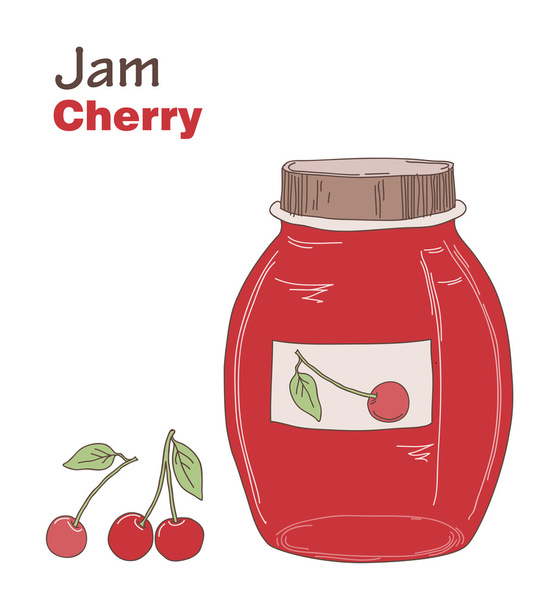 Cherry jam in jar, vector - Vecteur, image