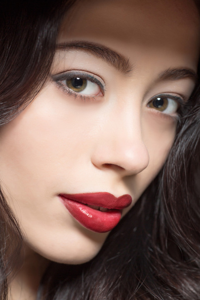 Portrait of fashion lady with dark red lips - 写真・画像
