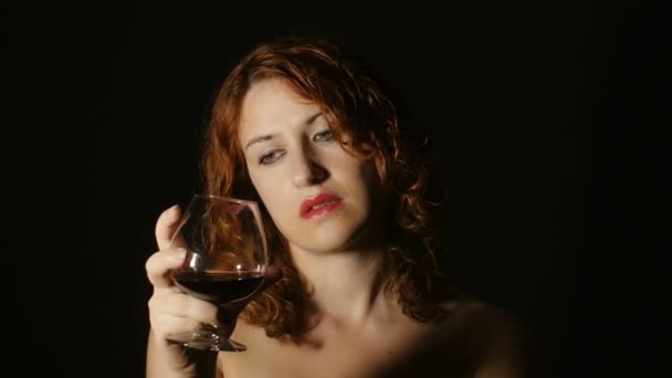 lonely woman drinking wine - Imágenes, Vídeo